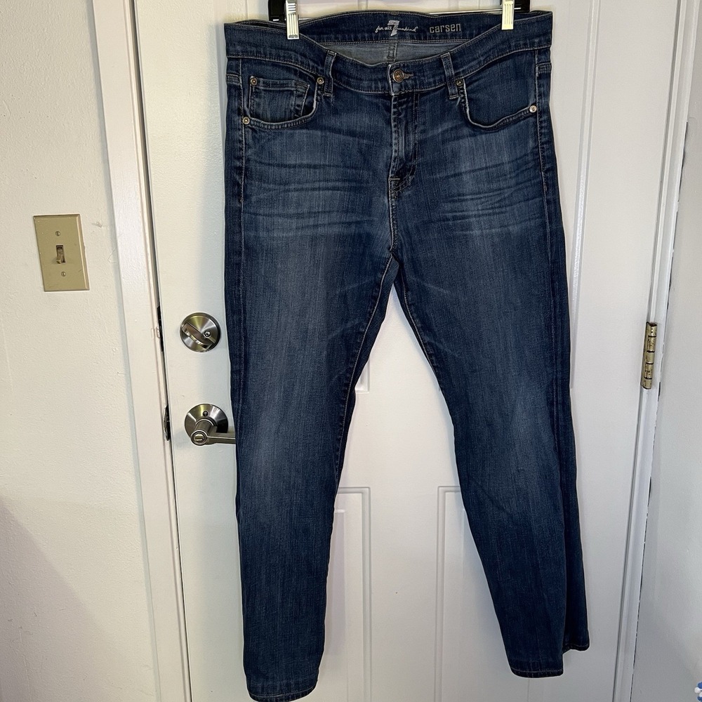7 For All Mankind Jeans Mens Sz 34 Carsen Easy Straight Stretch Distressed